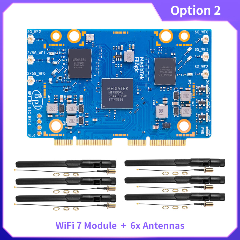 Bananapi Bpi R4 Wifi 7 - MediaTek MT7995AV 옵션 안테나가 포함된 BPI-R4-NIC-BE14